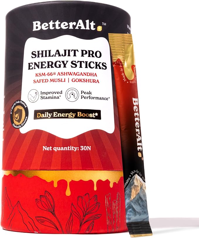 Better Alt Energy Pro Energy Sticks | Natural Energy Booster with Shilajit, KSM-66 Ashwagandha, Safed Musli & Gokshura |30 Sticks| for Men & Women