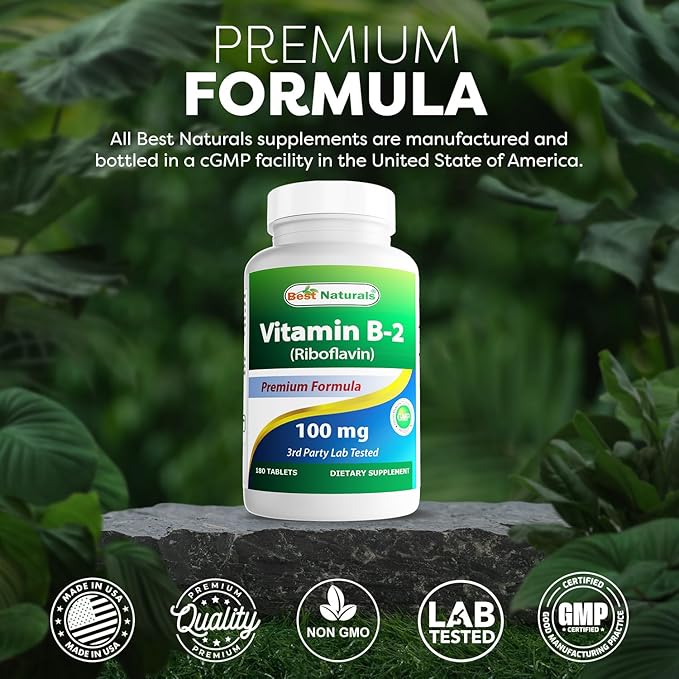 Best Naturals Vitamin B2 (Riboflavin) 100 mg 180 Tablets - Premium Formula - 3rd Party Lab Tested