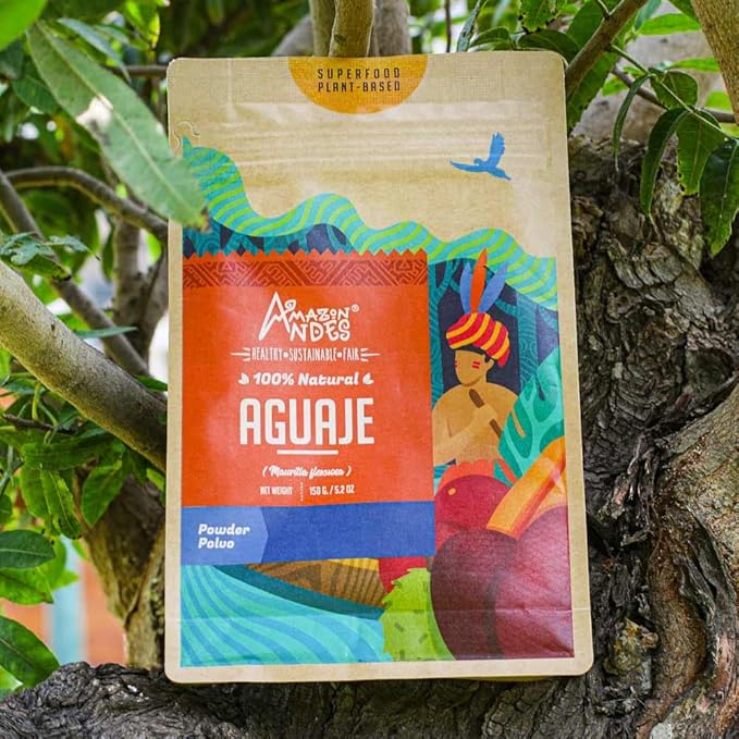Amazon Andes Aguaje Fruit Powder - Buriti Wild Harvested in Peru - Support Menstrual Disorder - Non-GMO Allegen-Free & Vegan - Halal - Contains Phytoestrogens - 5.2 Ounce (40 Servings)