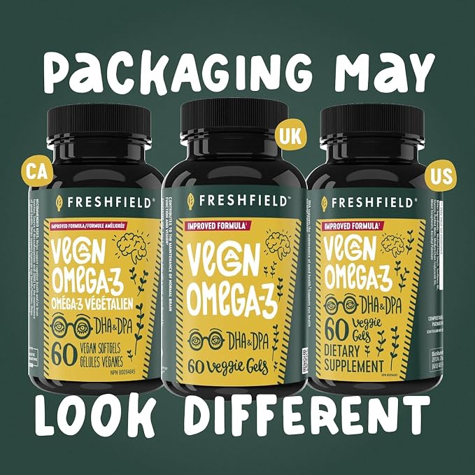 Freshfield Vegan Omega 3, Algae (Algal) Oil, Fish Oil Free Company, Third Party Tested, Carrageenan Free, DHA Supplement w/DPA, Plant Based Omega. Supports Heart, Brain, Joint Health