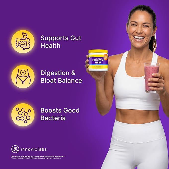 InnovixLabs Prebiotic Fiber Powder for Gut & Digestive Health, High Fiber Supplement for Women and Men with Chicory Root, FOS, Acacia, Inulin, Soluble & Insoluble Fiber, No Added Sugar, 30-Day Supply