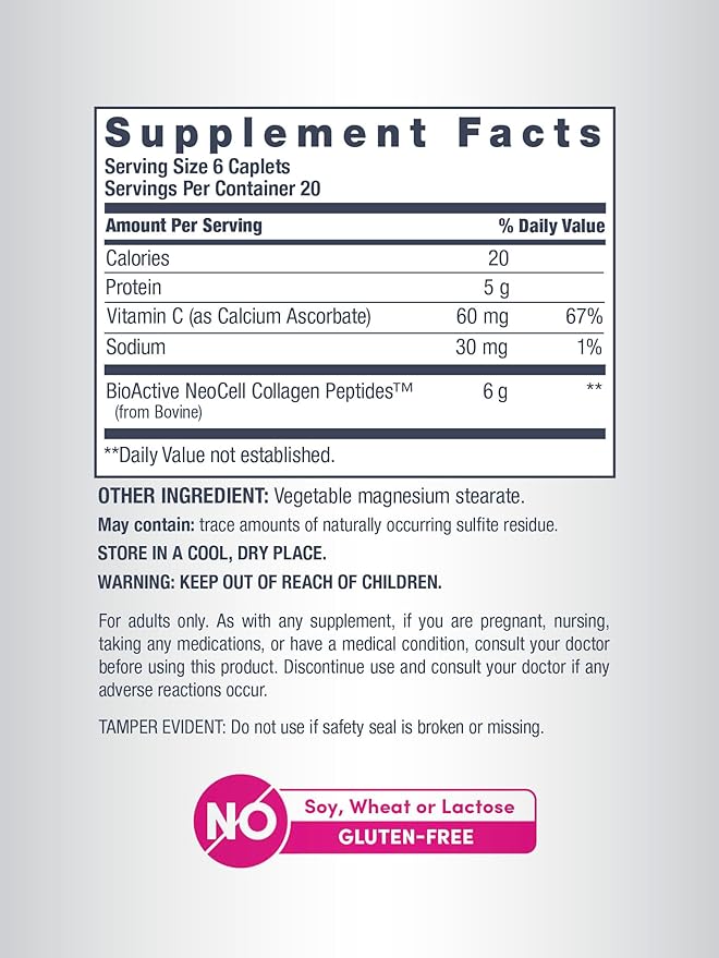 NeoCell Super Collagen with Vitamin C, 120ct Collagen Pills, Non-GMO, Grass Fed, Paleo Friendly, Gluten Free, Collagen Peptides Types 1 & 3 for Hair, Skin, Nails and Joints (Packaging May Vary)