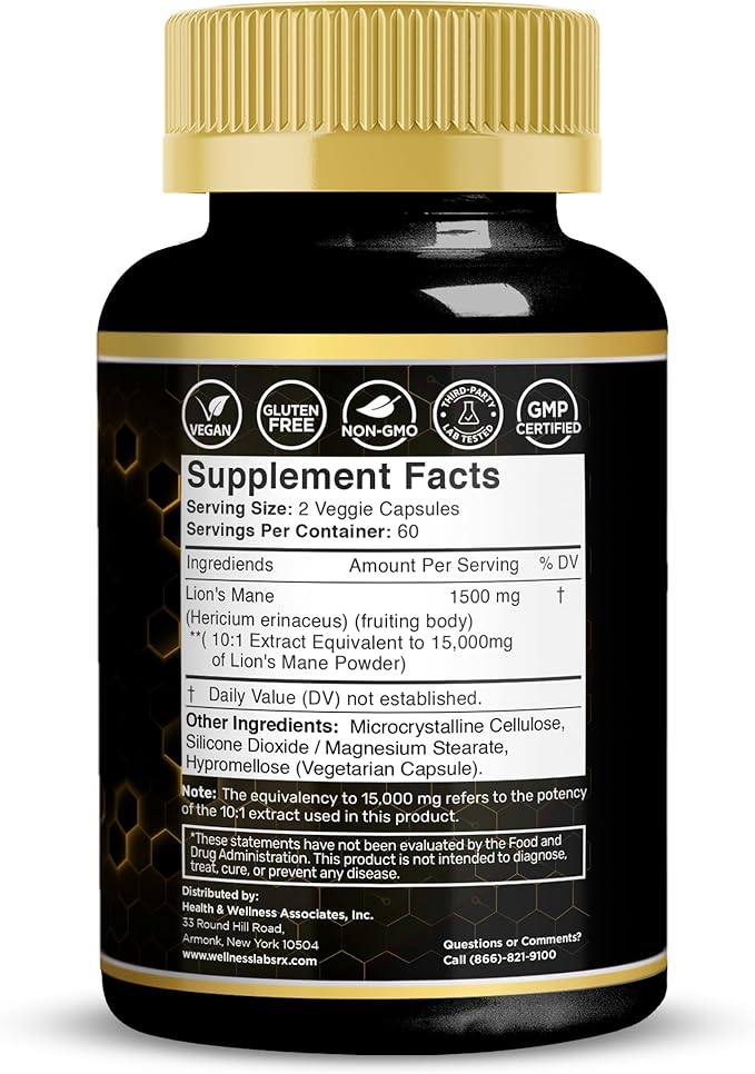 Lions Mane Supplement Capsules - 120 Count - Mushroom Supplement, Brain Supplements for Memory and Focus, Lion's Mane Mushroom Capsules Organic - Cognitive and Immune Support, Focus Supplement