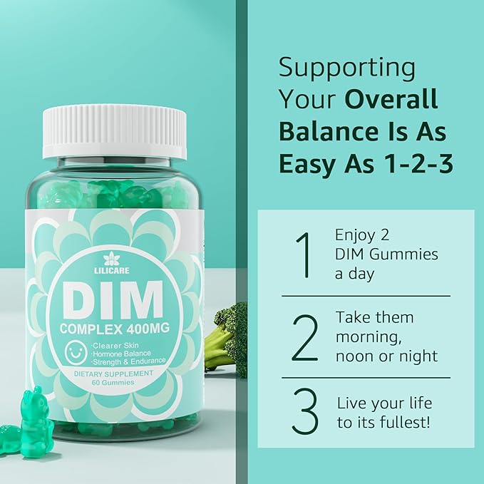 DIM Supplement Women 400mg, Estrogen Supplement for Women, Sugar Free DIM Gummies for Men & Women w/ Biotin, Flaxseed Oil, Burdock, Calendula, BioPerine for Hormone Balance, Menopause & Prostate 60Cts