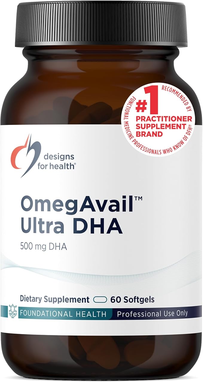 Designs for Health OmegAvail Ultra DHA - Highly Concentrated DHA Triglyceride Fish Oil, TG Fish Oil with 500mg DHA + 100mg EPA - No Fishy Aftertaste (60 Softgels)