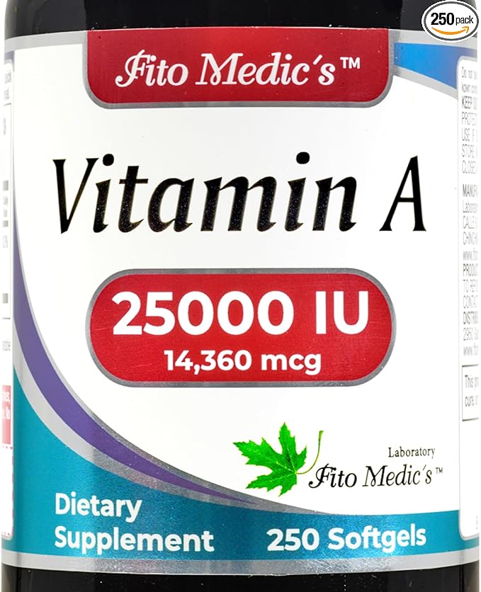 FITO MEDIC'S Lab - Vitamin a 25000 iu softgels - 250 Softgels- Ultra high Absorption, Healthy Skin & Eyes, Antioxidant Activity & Immune System Function.
