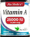 FITO MEDIC'S Lab - Vitamin a 25000 iu softgels - 250 Softgels- Ultra high Absorption, Healthy Skin & Eyes, Antioxidant Activity & Immune System Function.