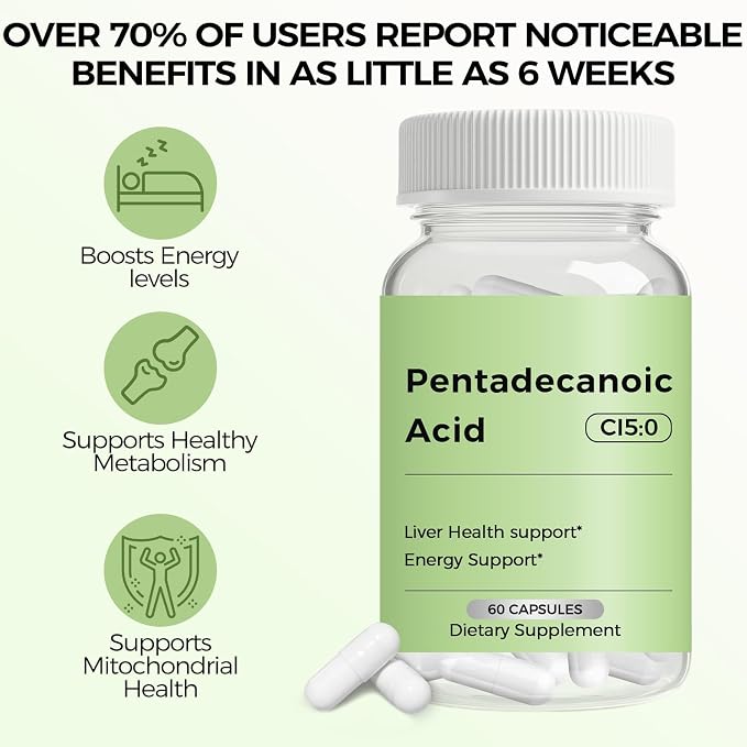 Pentadecanoic Acid, C15:0 Supplement, Supports Metabolic and Mitochondrial Health. Sourced from High-Altitude Goat Milk - 60 Capsules