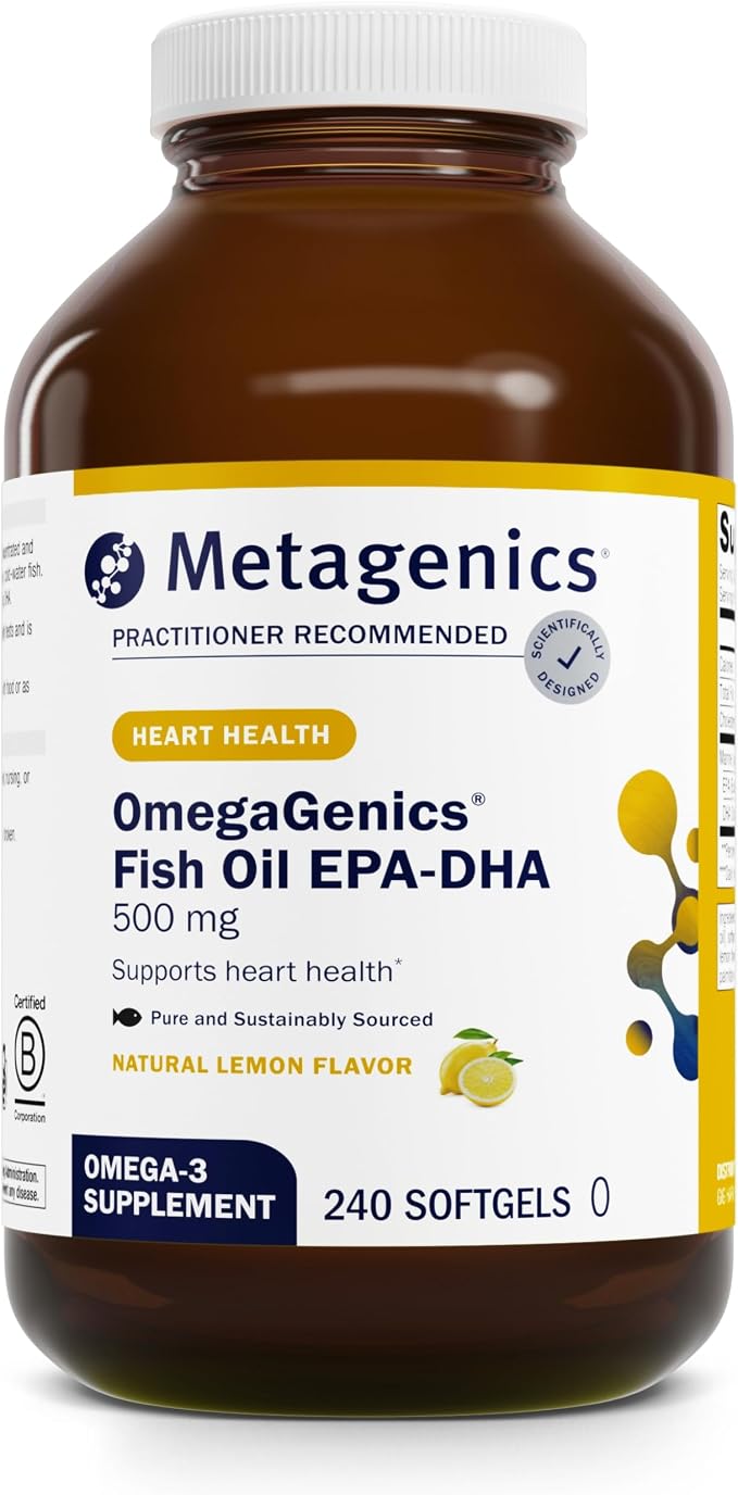 Metagenics OmegaGenics EPA-DHA 500 - High Potency Fish Oil Supplement for Cardiovascular Health* - Sustainably Sourced & Purity Tested - Non-GMO & Gluten-Free - 240 Softgels