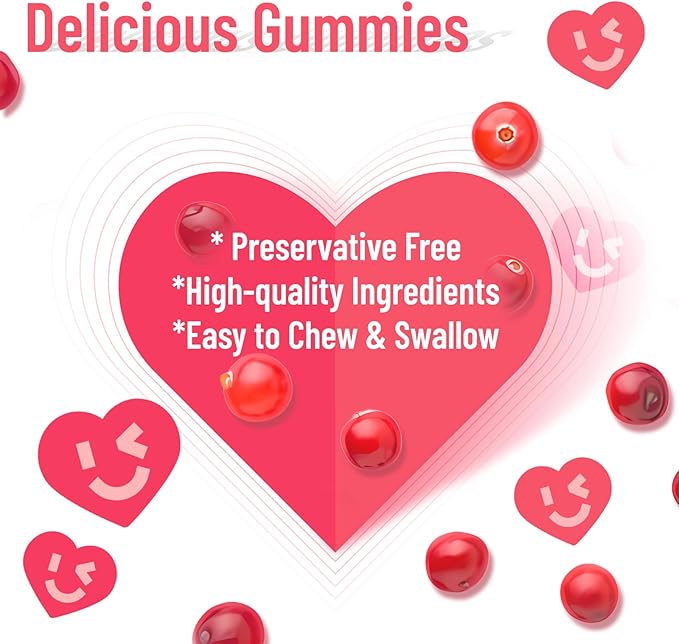 Cranberry Gummies 1000mg, Supplements for Women, with D-Mannose 250mg, Womens Probiotic Gummies, Urinary Tract Health, Cranberry Flavor, NO GMOs, 60 Count