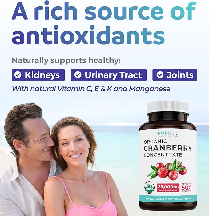 Organic Cranberry Pills - Vegan Supplement for Urinary Tract Health & Kidney Cleanse - Cranberry Pills for Women 500mg 50:1 Cranberry Concentrate Per Serving - Urinary Tract Support - 60 Capsules