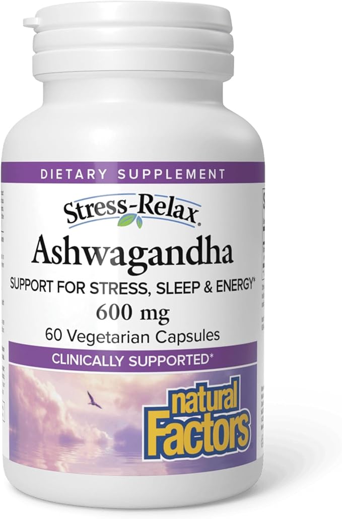 Stress-Relax KSM-66 Ashwagandha 600 mg by Natural Factors, 30 vegetarian capsules (30 servings), 60 Capsules