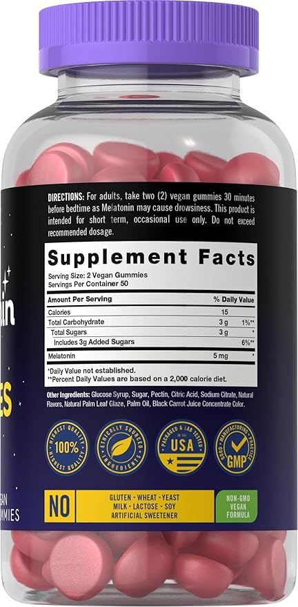 Carlyle Melatonin 5mg Gummies | 100 Count | Berry Flavor | 100% Drug Free | Non-GMO, Gluten Free Supplement