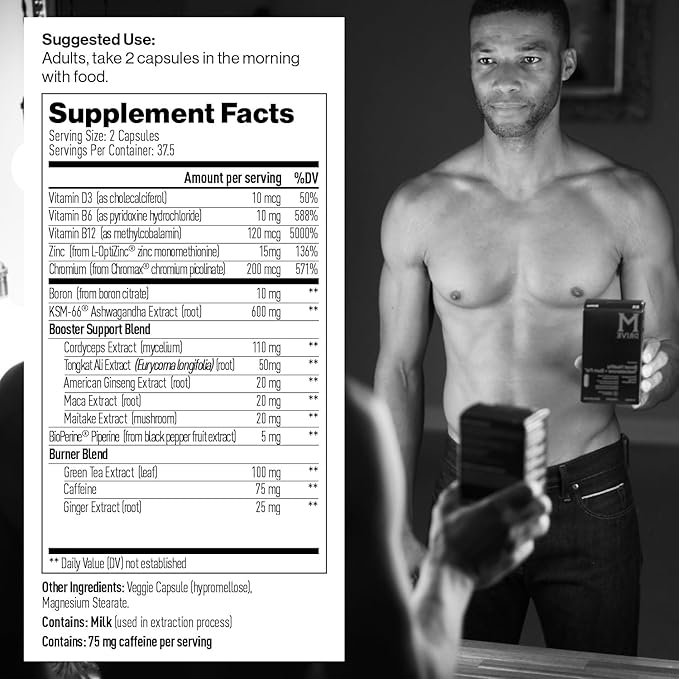 Mdrive Boost and Burn Testosterone Support Supplement and Fat Burner with Zinc, KSM-66 Ashwagandha, 75 Capsules