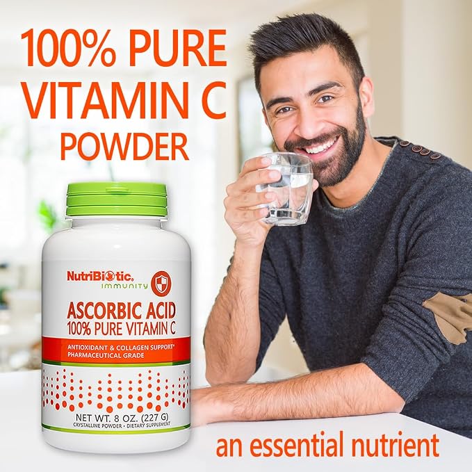 NutriBiotic Ascorbic Acid Vitamin C Powder, 8 Oz | Pharmaceutical Grade L-Ascorbic Acid, 2000 Mg Per Serving | Essential Immune & Antioxidant Collagen Support Supplement | Vegan, Gluten & GMO Free