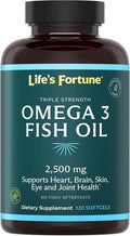 Life's Fortune Fish Oil Omega 3 Concentrate Supplement 2500 mg, 120 Softgels, High Potency, EPA & DHA Fatty Acid - Heart, Brain, Skin, Joints - Non GMO