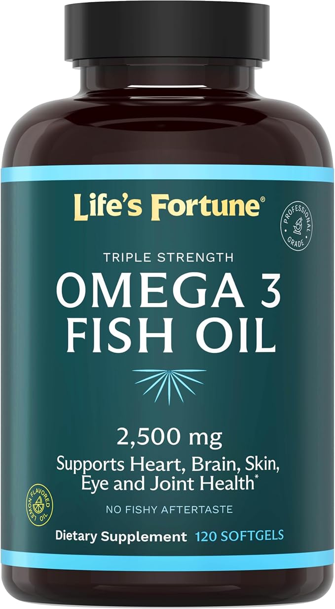 Life's Fortune Fish Oil Omega 3 Concentrate Supplement 2500 mg, 120 Softgels, High Potency, EPA & DHA Fatty Acid - Heart, Brain, Skin, Joints - Non GMO