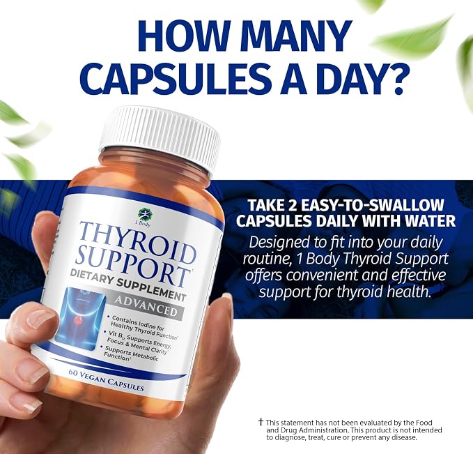 1 Body Thyroid Support Supplement, 90-Day Supply, 2 Pack with B12, Iodine, Zinc, Selenium, Ashwagandha, Non-GMO Vegetarian Formula (60 Count (Pack of 2))
