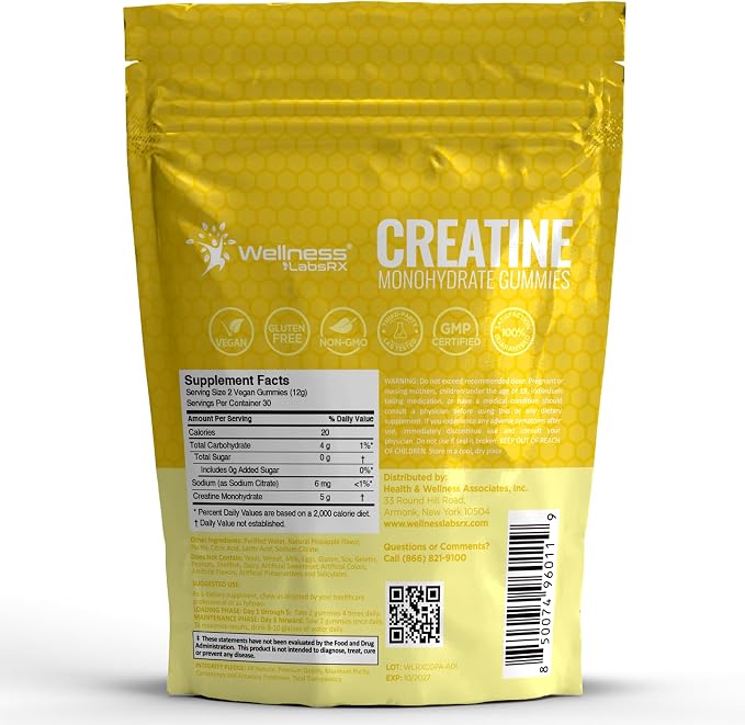 Creatine Gummies 5000mg, 30 Servings Creatine Monohydrate Gummies - Third-Party Tested Creatine for Women, Pineapple Flavor Creatine for Men, Muscle Growth, Strength, and Recovery - Pack of 1