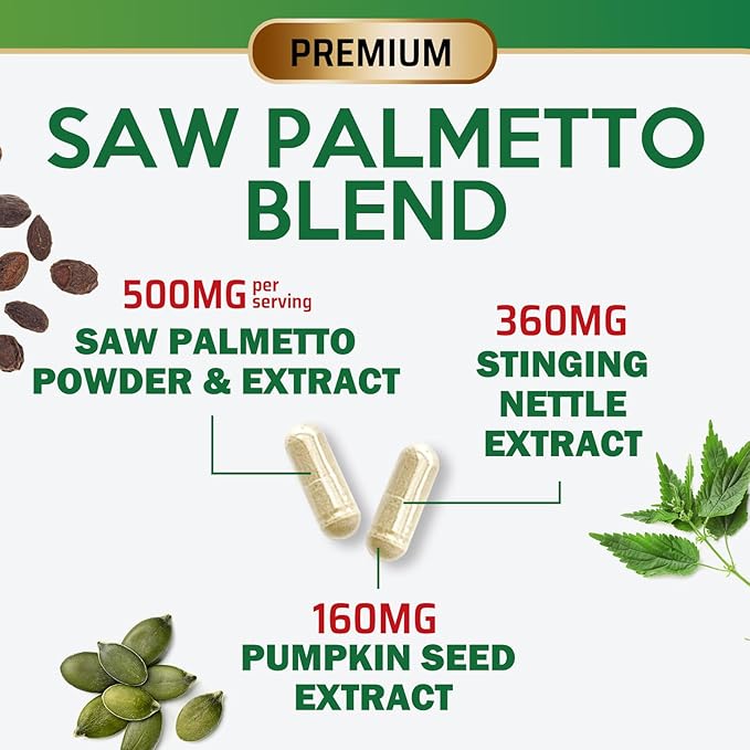 Saw Palmetto for Men - 3X Strength Prostate Health Supplements for Men's Health Support - with Stinging Nettle and Pumpkin Seed Extract - Prostate Urinary & Hair Health Support - 120 Capsules