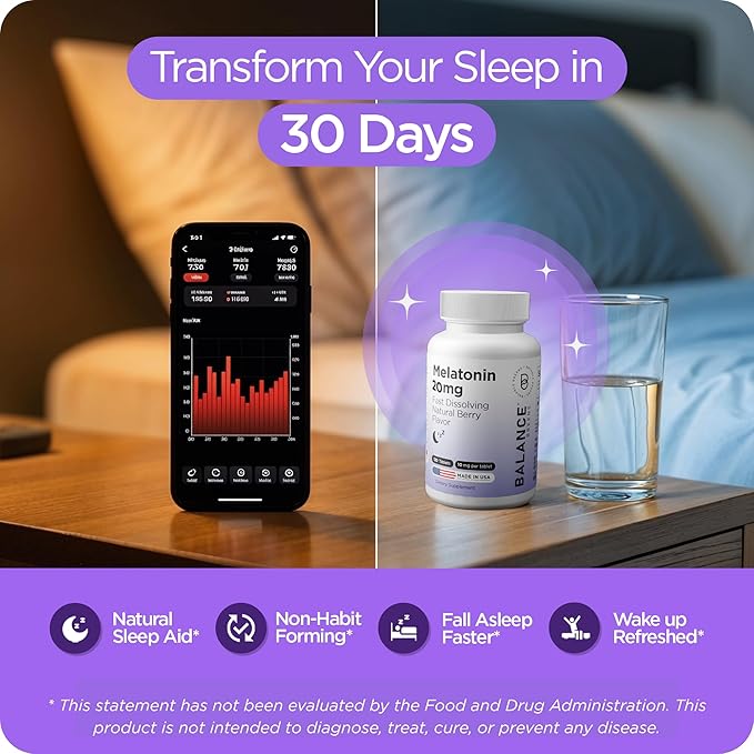Melatonin 20mg Fast Dissolve Tablets - High Potency, Fast Acting, Natural Sleep Support - Sleep Aids for Adults - Non-Groggy, Drug-Free Formula - 120 Sleeping Pills (120 count (Pack of 1))