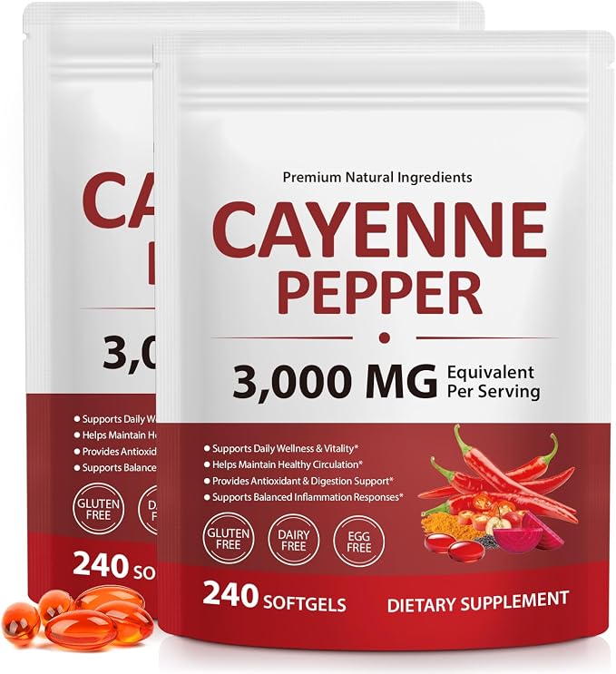Premium Pepper Capsules with Turmeric Curcumin & Beet Root Extract 2pcs | Supports Cardiovascular Health, Blood Circulation | Potent Capsaicin Supplement, Easy-to-Swallow Softgels (480 Count)
