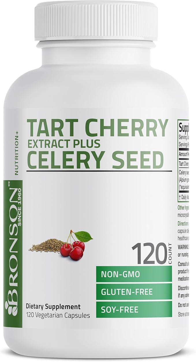 Bronson Tart Cherry Extract + Celery Seed Capsules - Powerful Uric Acid Cleanse, Joint Mobility Support & Muscle Recovery Supplement - Non GMO Formula, 120 Vegetarian Capsules
