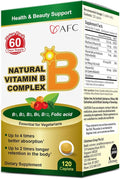 AFC Japan Natural Vitamin B Complex with B1, B2, B3, B6, B12, Folic Acid & Glutathione Yeast Extract, No Synthetics, Non-GMO, Supplement for Stress, Energy, Immune & Nervous System,120 Vegan Caplets