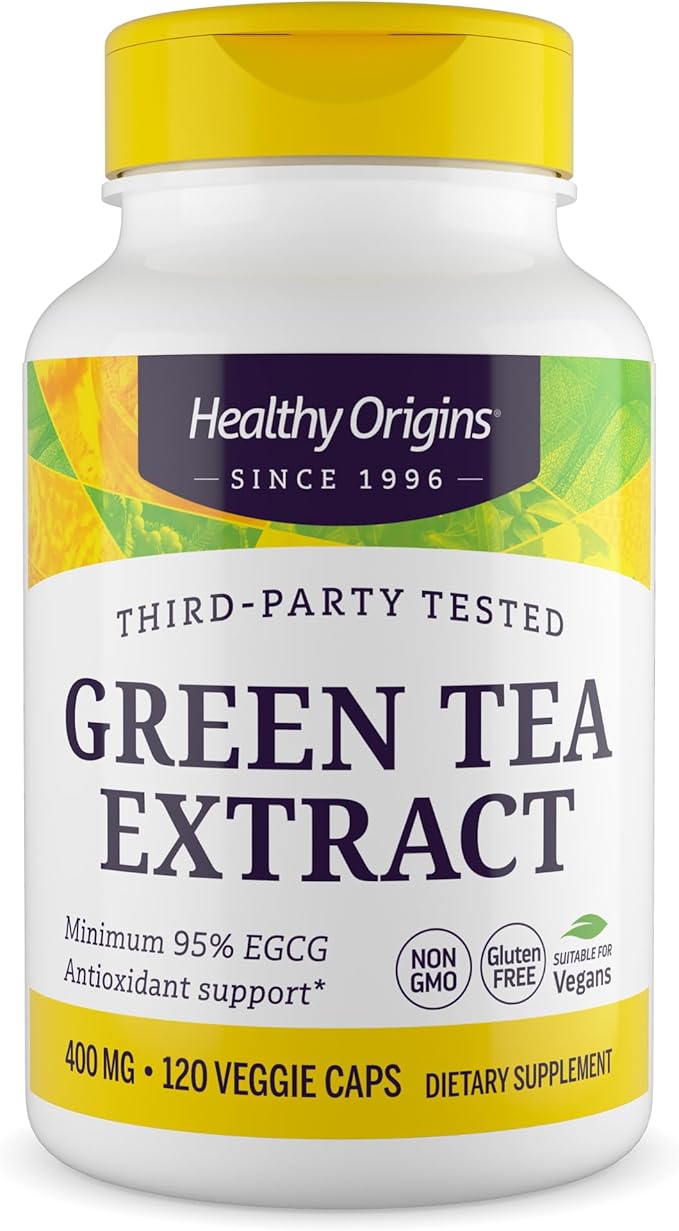 Healthy Origins® Green Tea Extract 400 mg, 95% EGCG, High-Potency Antioxidant & Immune Support, 120 Veggie Capsules