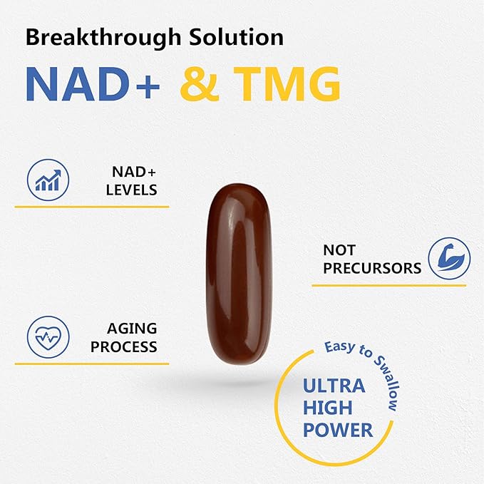 Liposomal NAD+ 500mg with TMG 250mg Softgels, Nicotinamide Riboside Alternative, Actual NAD+ Supplement, 120 Servings