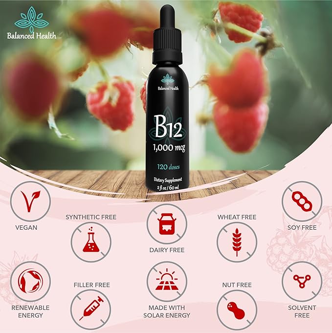 B12 1,000 mcg, 2oz 120 Servings, Raspberry Flavor, Methylcobalamin Sublingual Drops