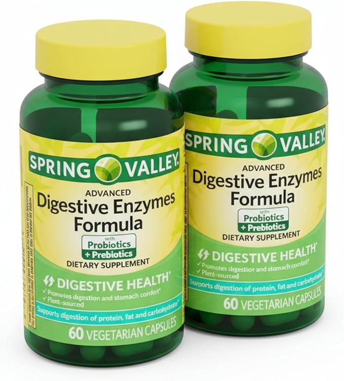 Digestive Enzymes – 60 Vegetarian Capsules, Enzimas Digestivas with Probiotics and Prebiotics, Enzymes for Digestion, Daily Digestive Health Supplement (Pack of 2)
