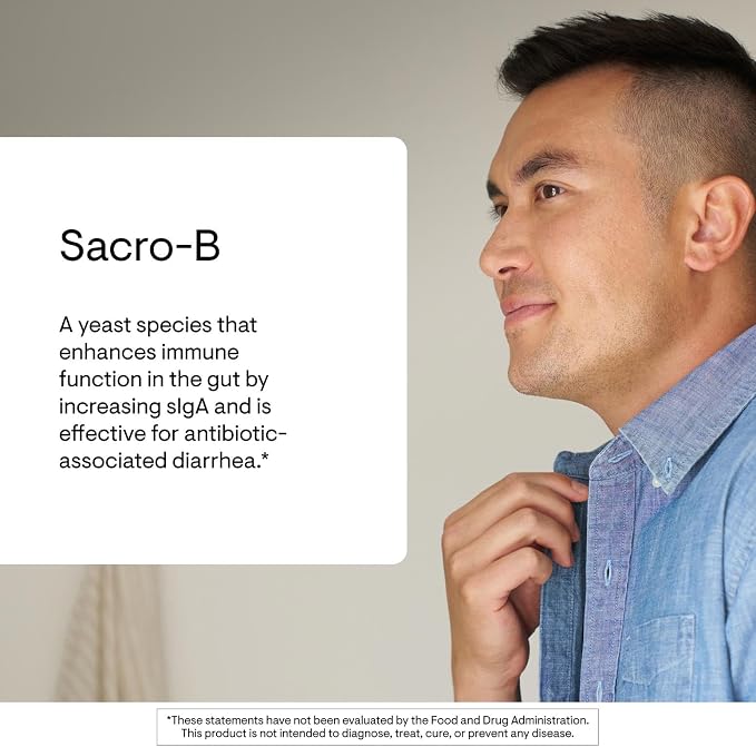 THORNE - Sacro-B - Saccharomyces boulardii - Shelf Stable Probiotic - Gut Health Supplement to Support Immune Function in the Gut - Occasional Diarrhea Relief* - Third-Party Certified - 60 Capsules