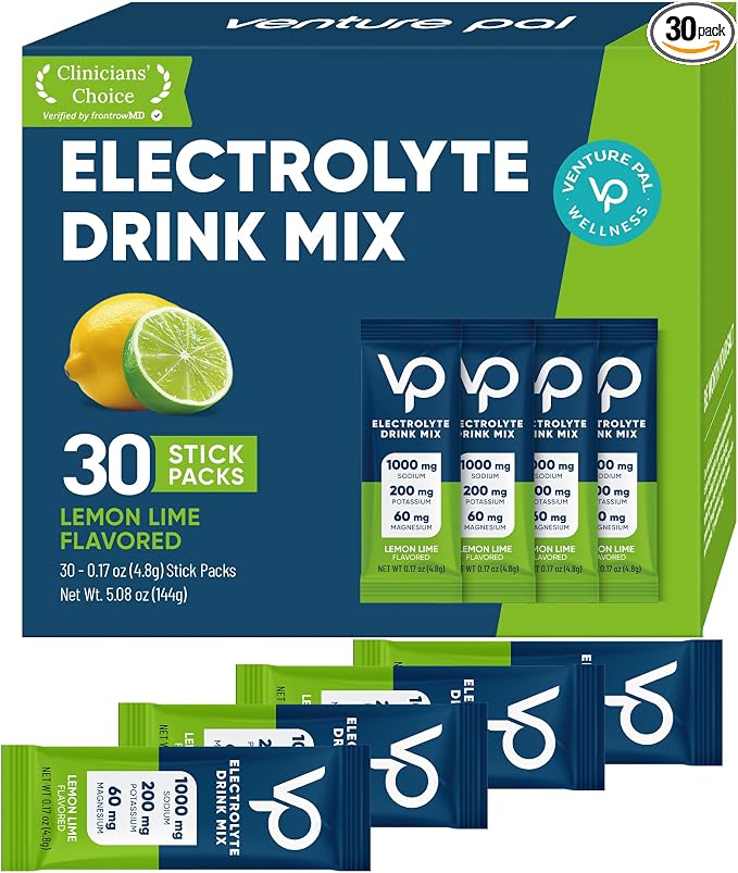 Venture Pal High Sodium Sugar-Free Electrolyte Powder Packets - Hydration Packets with Sodium, Potassium & Magnesium | Zero Calories | Keto, Vegan, and Paleo Friendly | 30 Sticks