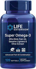 Life Extension Super Omega-3 EPA/DHA Fish Oil, Sesame Lignans & Olive Extract – Cognitive Health, Cholesterol Health Support, Gluten-Free, Non-GMO, 120 Softgels