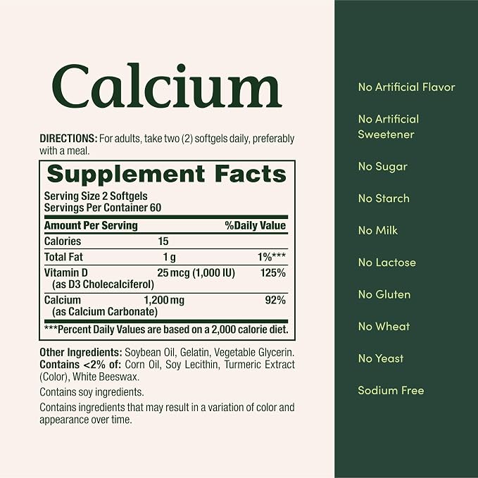 Nature’s Bounty Calcium 1200 mg with Vitamin D3, Bone Health & Immune Support, Vitamin D3 1000 IU, 220 Softgels