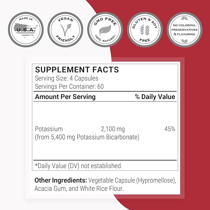 SuperSmart Potassium Bicarbonate (High Dose) - Electrolyte Mineral - pH Acid-Base Balance - Potassium Supplement | Non-GMO & Gluten Free - 240 Vegetarian Capsules