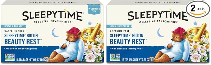 Celestial Seasonings Sleepytime Biotin Beauty Rest Tea, 18 Tea Bags Box (Pack of 2)