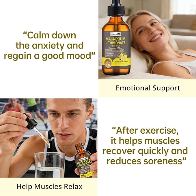 High Absorption Magnesium L-Threonate 1300mg Liquid Drops with L-Theanine&GABA,Supports Brain Function,Deep Sleep Quality&Stress Relief,Natural Lemon Flavor,Fast Acting GMP Certified,Adults & Kids
