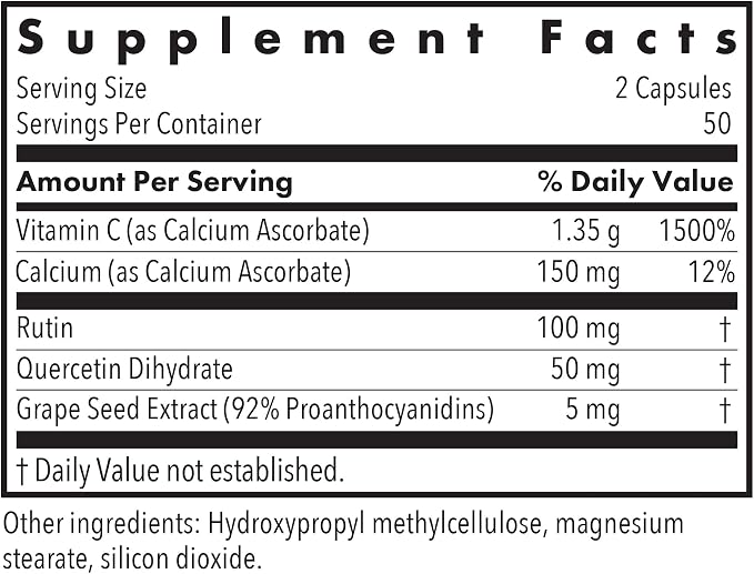 Allergy Research Group Esterol Ester C - Delivers 1.35 g Vitamin C - Buffered Vitamin C with Bioflavonoids & Quercetin - Immune & Antioxidant Support - 100 Servings - 100 Capsules