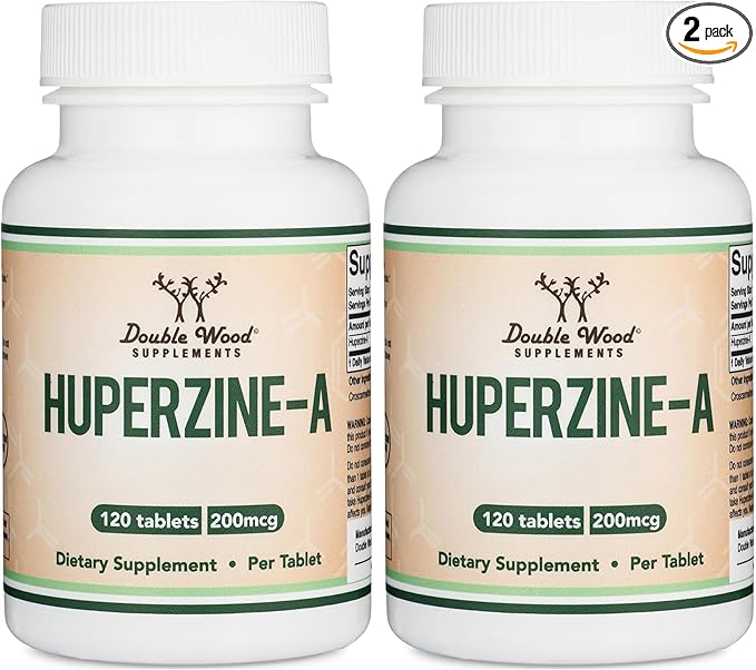 Huperzine A 200mcg (Third Party Tested) 120 Tablets, Brain Supplement to Promote Acetylcholine (Acetylcholinesterase Inhibitor) - Supports Memory and Focus by Double Wood (Pack of 2)