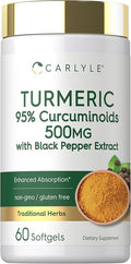 Carlyle Turmeric Curcumin Supplement 500mg | 60 Softgels | with Black Pepper Extract | 95% Curcuminoids | Non-GMO, Gluten Free