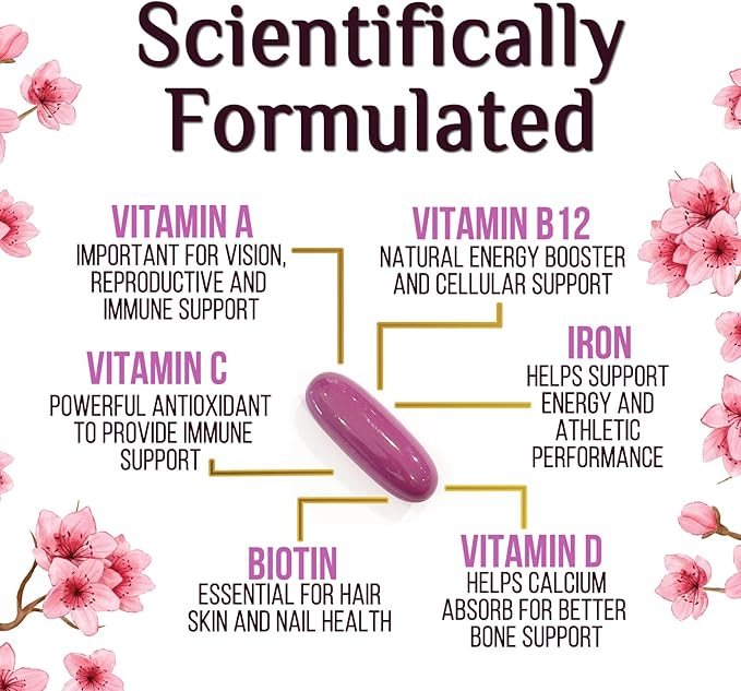 Multivitamin for Women - Essential Daily Womens Multivitamins with Calcium, Folic Acid, Vitamin A, C, D, E, B Vitamins, Zinc and Iron - Energy, Focus & Immune Support, Bottled In USA - 120 Softgels