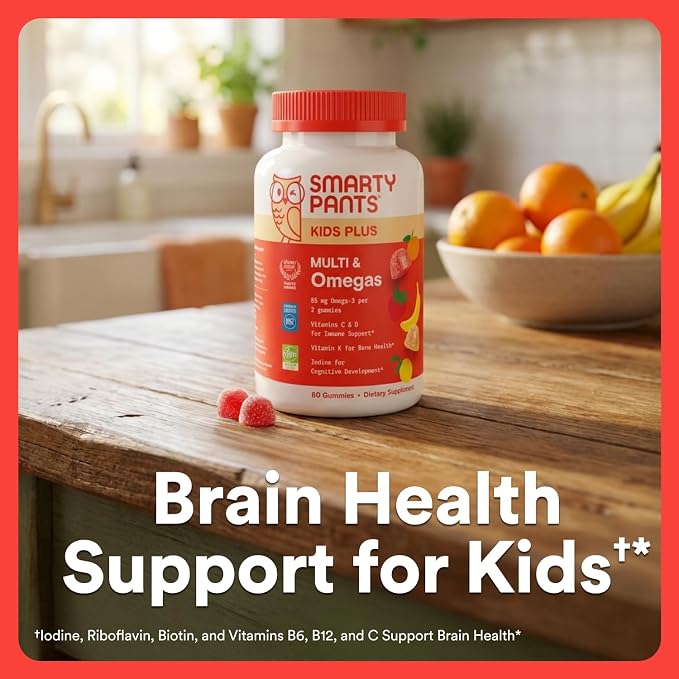 SmartyPants Kids Multivitamin Gummies, Omega 3 (DHA/EPA), Vitamins D3, C, B12, B6, Vitamin A, K & Zinc, Gluten Free, Three Fruit Flavors, 80 Count (40 Day Supply)