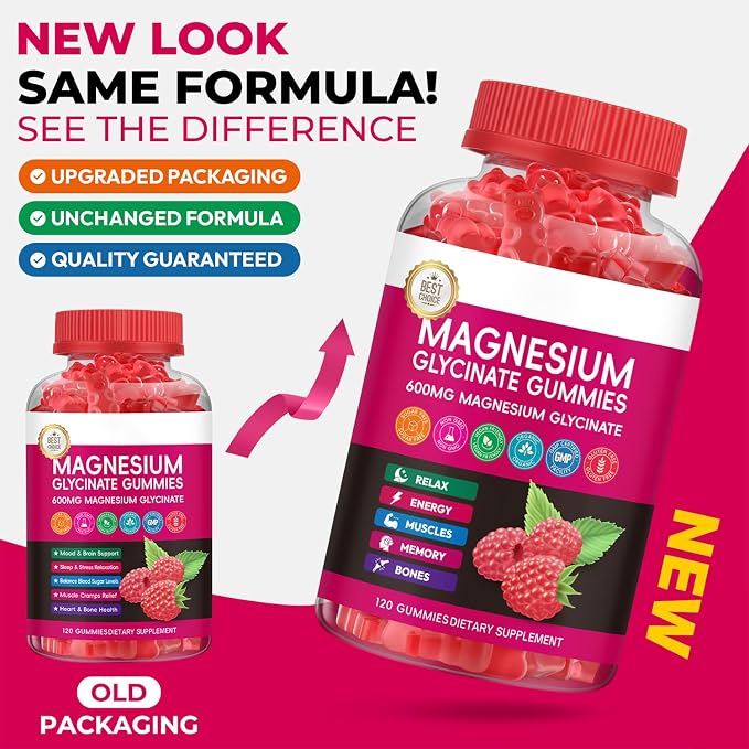 Magnesium Glycinate Gummies 600mg, High Absorption Magnesium Gummies with L-Threonate, Calcium, Vitamin B6, D3, Sugar Free Chews for Adults & Kids Relaxation, Stress Relief, Night Rest