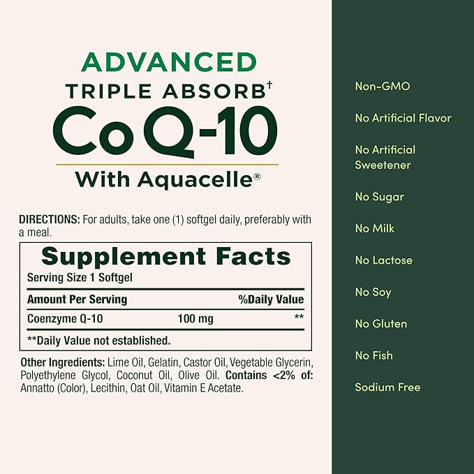Nature's Bounty Advanced Triple Absorb Co Q-10, Heart Health, Rapid Release Softgels, 90 Ct
