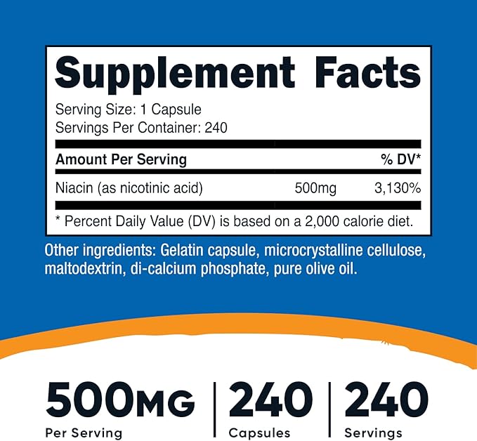 Nutricost Niacin (Vitamin B3) 500mg, 240 Capsules (3 Bottles) - Niacin Flush