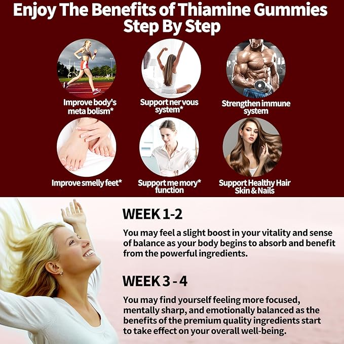 Thiamine Vitamin B1 Gummies - 500g Vegan Sugar Free Thiamine Supplement, with Natural Mixed Berries Flavor for Adults & Kids (60 Counts) Focus Supplement