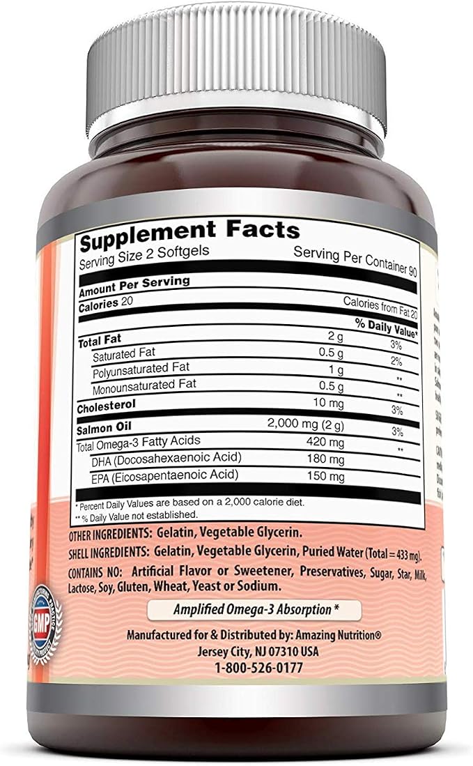 Amazing Omega Wild Alaskan Salmon Oil 2000mg Per Serving Softgels Supplement (180 | 2 Pack)