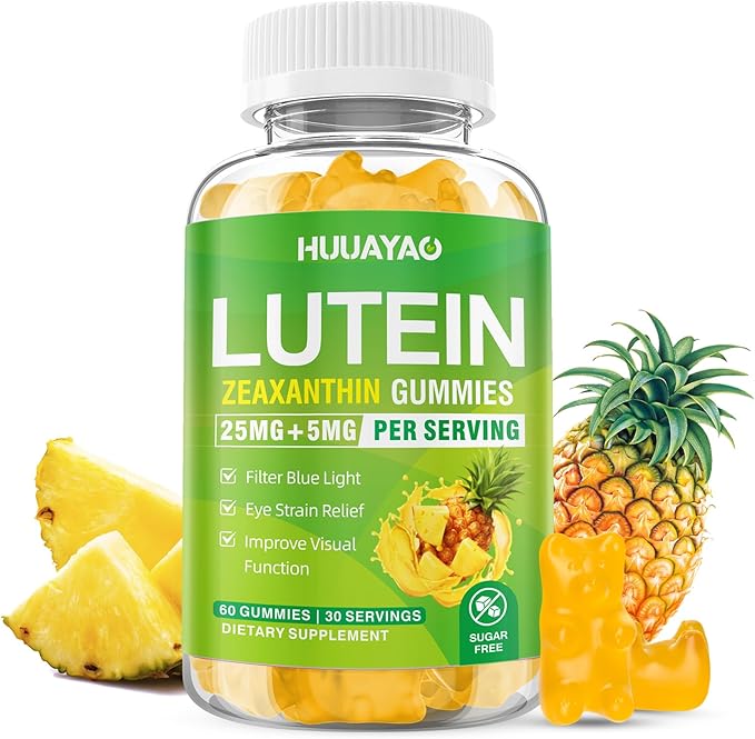 Lutein Gummies 25mg, Lutein and Zeaxanthin Supplements Eye Vitamins Gummies for Support Blue Light Protection, Vision & Overall Eye Health, Sugar Free, Pineapple Flavor, 60 Count